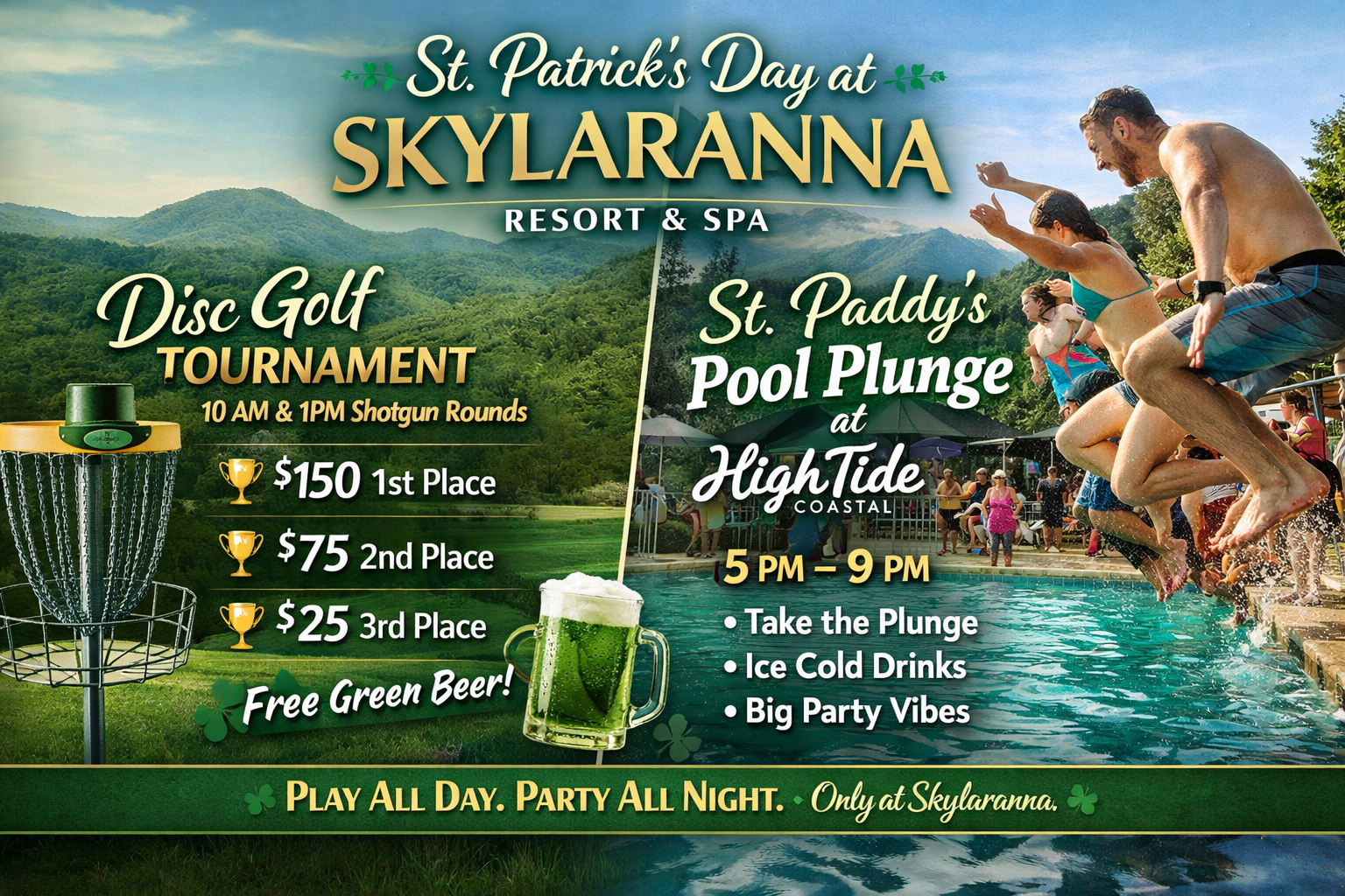 St. Patrick's Day at SKYLARANNA - Disc Golf Tournament and Pool Plunge